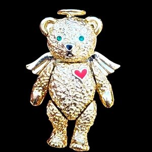 Batya vintage articulated teddy bear gold tone pendant brooch scarf pin …
